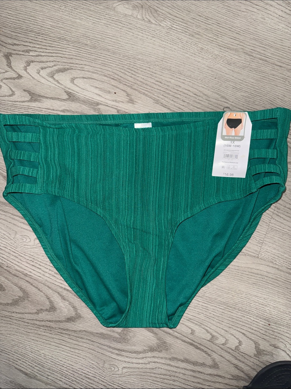 Time and Tru Green Striped Mid-Rise Bikini Bottom